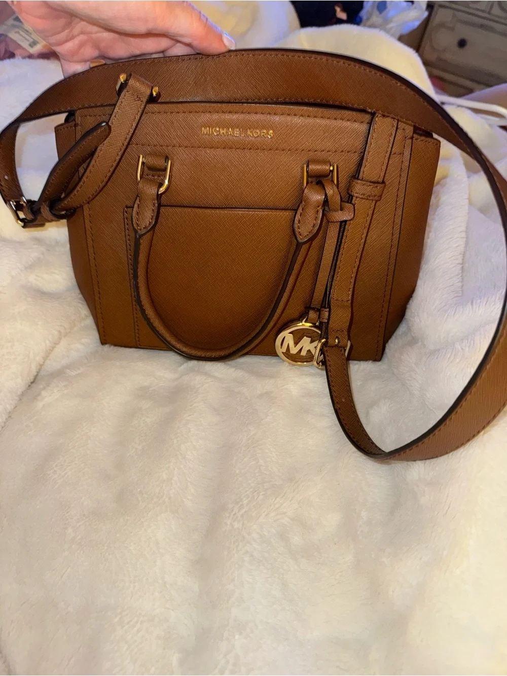 Michael Kors Chestnut Saffiano Leather Satchel with MK Charm